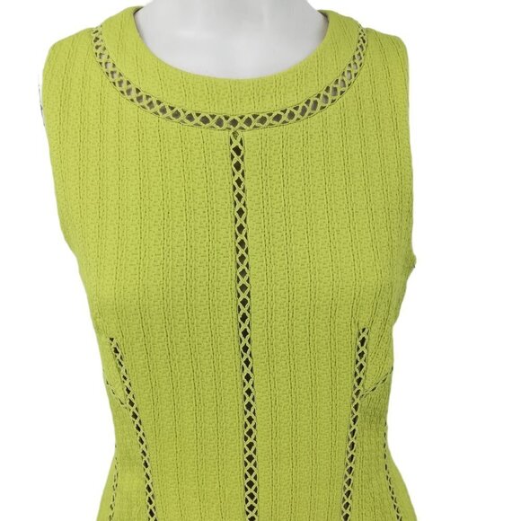 Rebecca Taylor Chartreuse Lattice Nude Illusion Dress Size 4 Green Sheath Lined - Picture 2 of 12